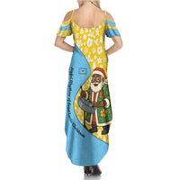 Saint Lucia Christmas Summer Maxi Dress with Steelpan Santa Floral Pattern and Flag - Wonder Print Shop