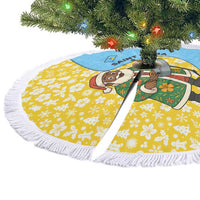 Saint Lucia Christmas Tree Skirt with Steelpan Santa Floral Pattern and Flag - Wonder Print Shop