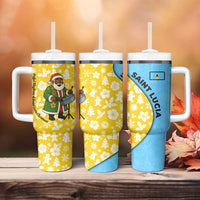Saint Lucia Christmas Tumbler With Handle with Steelpan Santa Floral Pattern and Flag - Wonder Print Shop