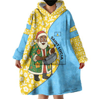 Saint Lucia Christmas Wearable Blanket Hoodie with Steelpan Santa Floral Pattern and Flag - Wonder Print Shop