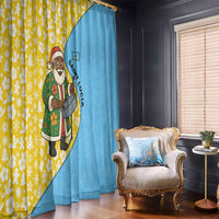 Saint Lucia Christmas Window Curtain with Steelpan Santa Floral Pattern and Flag - Wonder Print Shop