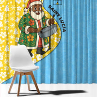 Saint Lucia Christmas Window Curtain with Steelpan Santa Floral Pattern and Flag - Wonder Print Shop