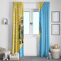 Saint Lucia Christmas Window Curtain with Steelpan Santa Floral Pattern and Flag - Wonder Print Shop