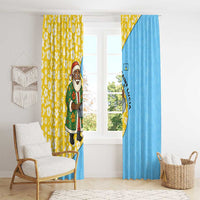 Saint Lucia Christmas Window Curtain with Steelpan Santa Floral Pattern and Flag - Wonder Print Shop