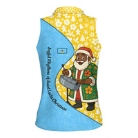 Saint Lucia Christmas Women Sleeveless Polo Shirt with Steelpan Santa Floral Pattern and Flag - Wonder Print Shop