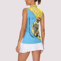 Saint Lucia Christmas Women Sleeveless Polo Shirt with Steelpan Santa Floral Pattern and Flag - Wonder Print Shop