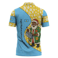 Saint Lucia Christmas Zipper Polo Shirt with Steelpan Santa Floral Pattern and Flag - Wonder Print Shop