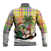 Saint Lucia Christmas Baseball Jacket with Parrot Palm Tree Snowman and Plaid Holiday - Wonder Print Shop