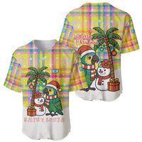 Saint Lucia Christmas Baseball Jersey with Parrot Palm Tree Snowman and Plaid Holiday - Wonder Print Shop