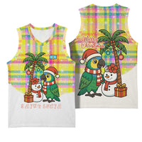 Saint Lucia Christmas Basketball Jersey with Parrot Palm Tree Snowman and Plaid Holiday - Wonder Print Shop