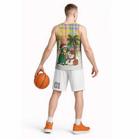Saint Lucia Christmas Basketball Jersey with Parrot Palm Tree Snowman and Plaid Holiday - Wonder Print Shop