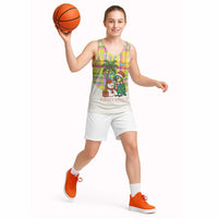 Saint Lucia Christmas Basketball Jersey with Parrot Palm Tree Snowman and Plaid Holiday - Wonder Print Shop