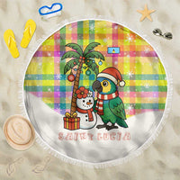 Saint Lucia Christmas Beach Blanket with Parrot Palm Tree Snowman and Plaid Holiday - Wonder Print Shop