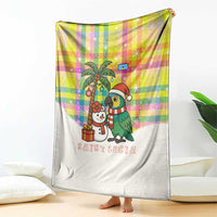 Saint Lucia Christmas Blanket with Parrot Palm Tree Snowman and Plaid Holiday - Wonder Print Shop