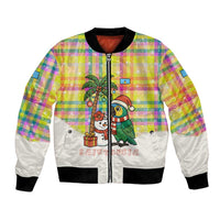 Saint Lucia Christmas Bomber Jacket with Parrot Palm Tree Snowman and Plaid Holiday - Wonder Print Shop