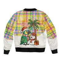 Saint Lucia Christmas Bomber Jacket with Parrot Palm Tree Snowman and Plaid Holiday - Wonder Print Shop