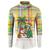 Saint Lucia Christmas Button Sweatshirt with Parrot Palm Tree Snowman and Plaid Holiday - Wonder Print Shop