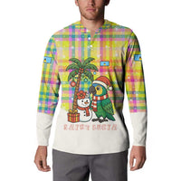 Saint Lucia Christmas Button Sweatshirt with Parrot Palm Tree Snowman and Plaid Holiday - Wonder Print Shop
