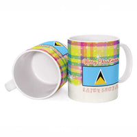 Saint Lucia Christmas Ceramic Mug with Parrot Palm Tree Snowman and Plaid Holiday - Wonder Print Shop