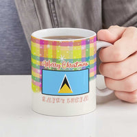 Saint Lucia Christmas Ceramic Mug with Parrot Palm Tree Snowman and Plaid Holiday - Wonder Print Shop