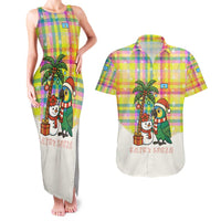 Saint Lucia Christmas Couples Matching Tank Maxi Dress and Hawaiian Shirt with Parrot Palm Tree Snowman and Plaid Holiday - Wonder Print Shop