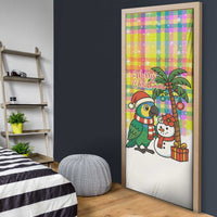 Saint Lucia Christmas Door Cover with Parrot Palm Tree Snowman and Plaid Holiday - Wonder Print Shop