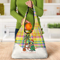Saint Lucia Christmas Grocery Bag with Parrot Palm Tree Snowman and Plaid Holiday - Wonder Print Shop