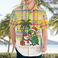 Saint Lucia Christmas Hawaiian Shirt with Parrot Palm Tree Snowman and Plaid Holiday - Wonder Print Shop