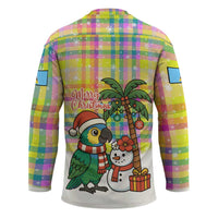 Saint Lucia Christmas Hockey Jersey with Parrot Palm Tree Snowman and Plaid Holiday - Wonder Print Shop