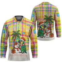 Saint Lucia Christmas Hockey Jersey with Parrot Palm Tree Snowman and Plaid Holiday - Wonder Print Shop