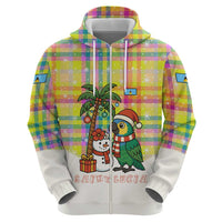 Saint Lucia Christmas Hoodie with Parrot Palm Tree Snowman and Plaid Holiday - Wonder Print Shop