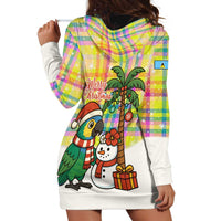 Saint Lucia Christmas Hoodie Dress with Parrot Palm Tree Snowman and Plaid Holiday - Wonder Print Shop
