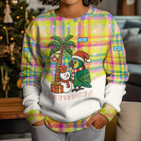 Saint Lucia Christmas Kid Ugly Christmas Sweater with Parrot Palm Tree Snowman and Plaid Holiday - Wonder Print Shop