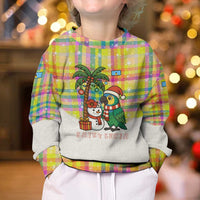 Saint Lucia Christmas Kid Ugly Christmas Sweater with Parrot Palm Tree Snowman and Plaid Holiday - Wonder Print Shop