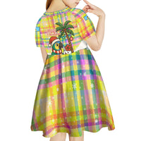 Saint Lucia Christmas Kid Short Sleeve Dress with Parrot Palm Tree Snowman and Plaid Holiday - Wonder Print Shop