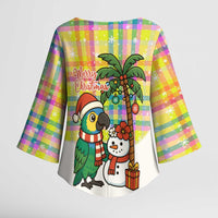 Saint Lucia Christmas Kimono Sleeve Blouse with Parrot Palm Tree Snowman and Plaid Holiday - Wonder Print Shop