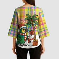 Saint Lucia Christmas Kimono Sleeve Blouse with Parrot Palm Tree Snowman and Plaid Holiday - Wonder Print Shop