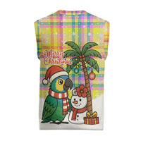 Saint Lucia Christmas Knitted V-Neck Vest with Parrot Palm Tree Snowman and Plaid Holiday - Wonder Print Shop