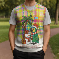 Saint Lucia Christmas Knitted V-Neck Vest with Parrot Palm Tree Snowman and Plaid Holiday - Wonder Print Shop