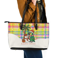 Saint Lucia Christmas Leather Tote Bag with Parrot Palm Tree Snowman and Plaid Holiday - Wonder Print Shop