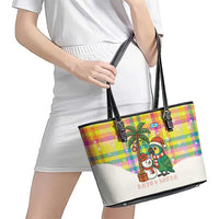 Saint Lucia Christmas Leather Tote Bag with Parrot Palm Tree Snowman and Plaid Holiday - Wonder Print Shop