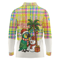 Saint Lucia Christmas Long Sleeve Polo Shirt with Parrot Palm Tree Snowman and Plaid Holiday - Wonder Print Shop