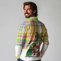 Saint Lucia Christmas Long Sleeve Polo Shirt with Parrot Palm Tree Snowman and Plaid Holiday - Wonder Print Shop