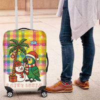 Saint Lucia Christmas Luggage Cover with Parrot Palm Tree Snowman and Plaid Holiday - Wonder Print Shop