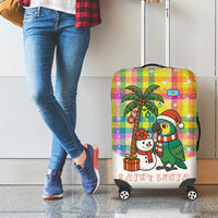 Saint Lucia Christmas Luggage Cover with Parrot Palm Tree Snowman and Plaid Holiday - Wonder Print Shop