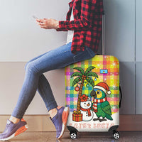 Saint Lucia Christmas Luggage Cover with Parrot Palm Tree Snowman and Plaid Holiday - Wonder Print Shop