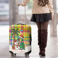 Saint Lucia Christmas Luggage Cover with Parrot Palm Tree Snowman and Plaid Holiday - Wonder Print Shop