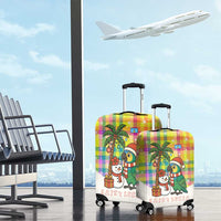 Saint Lucia Christmas Luggage Cover with Parrot Palm Tree Snowman and Plaid Holiday - Wonder Print Shop