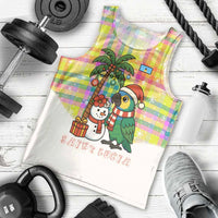 Saint Lucia Christmas Men Tank Top with Parrot Palm Tree Snowman and Plaid Holiday - Wonder Print Shop