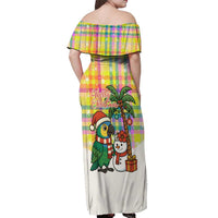 Saint Lucia Christmas Off Shoulder Maxi Dress with Parrot Palm Tree Snowman and Plaid Holiday - Wonder Print Shop